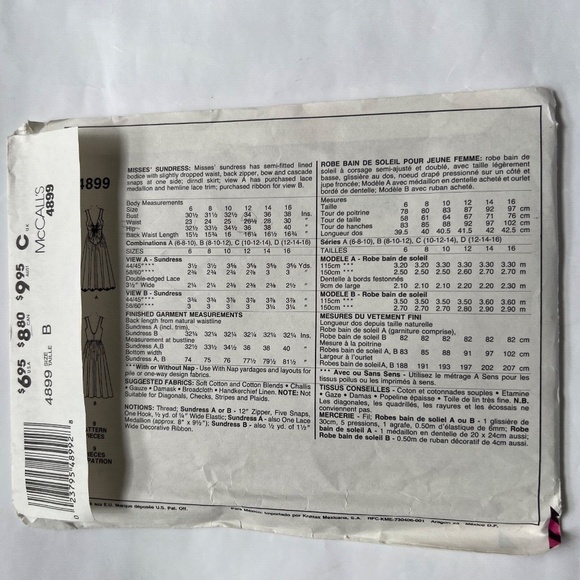 McCALL'S Sewing Pattern Dress Sleeveless Cottagecore Bodice Drop Waist 8 10 12 - Picture 3 of 4